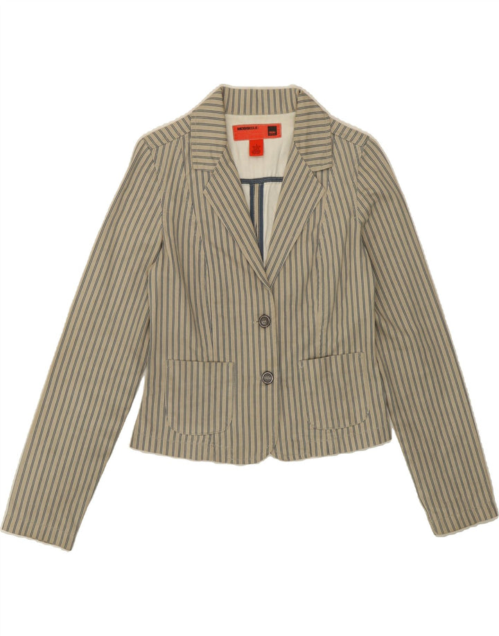 MOSSIMO Womens Crop 2 Button Blazer Jacket UK 12 Medium Grey Striped Vintage Mossimo and Second-Hand Mossimo from Messina Hembry 