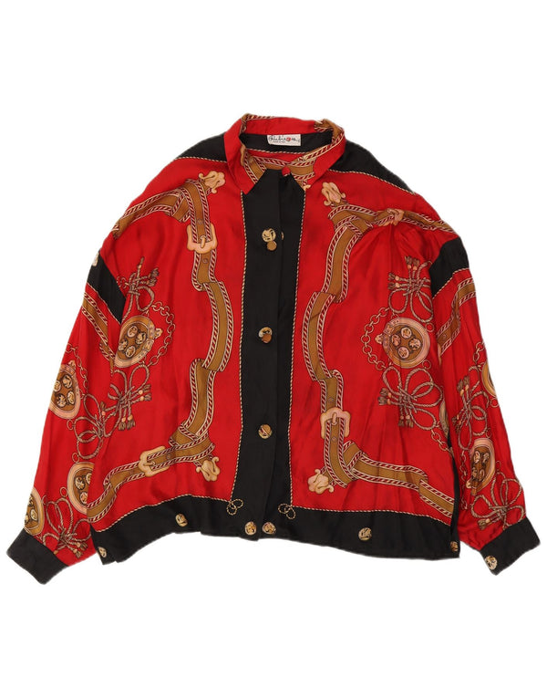 Bluză de cămașă vintage pentru femei cu model abstract, UK 18 XL, roșu, retro