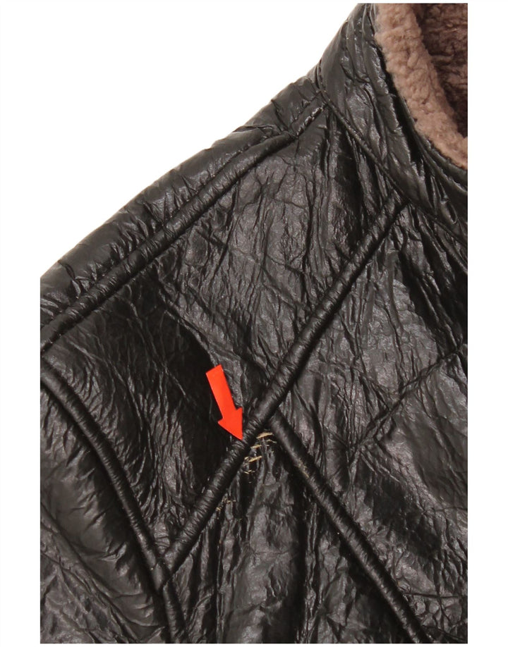 Jachetă din shearling vintage pentru femei UK 14 mediu din piele neagră