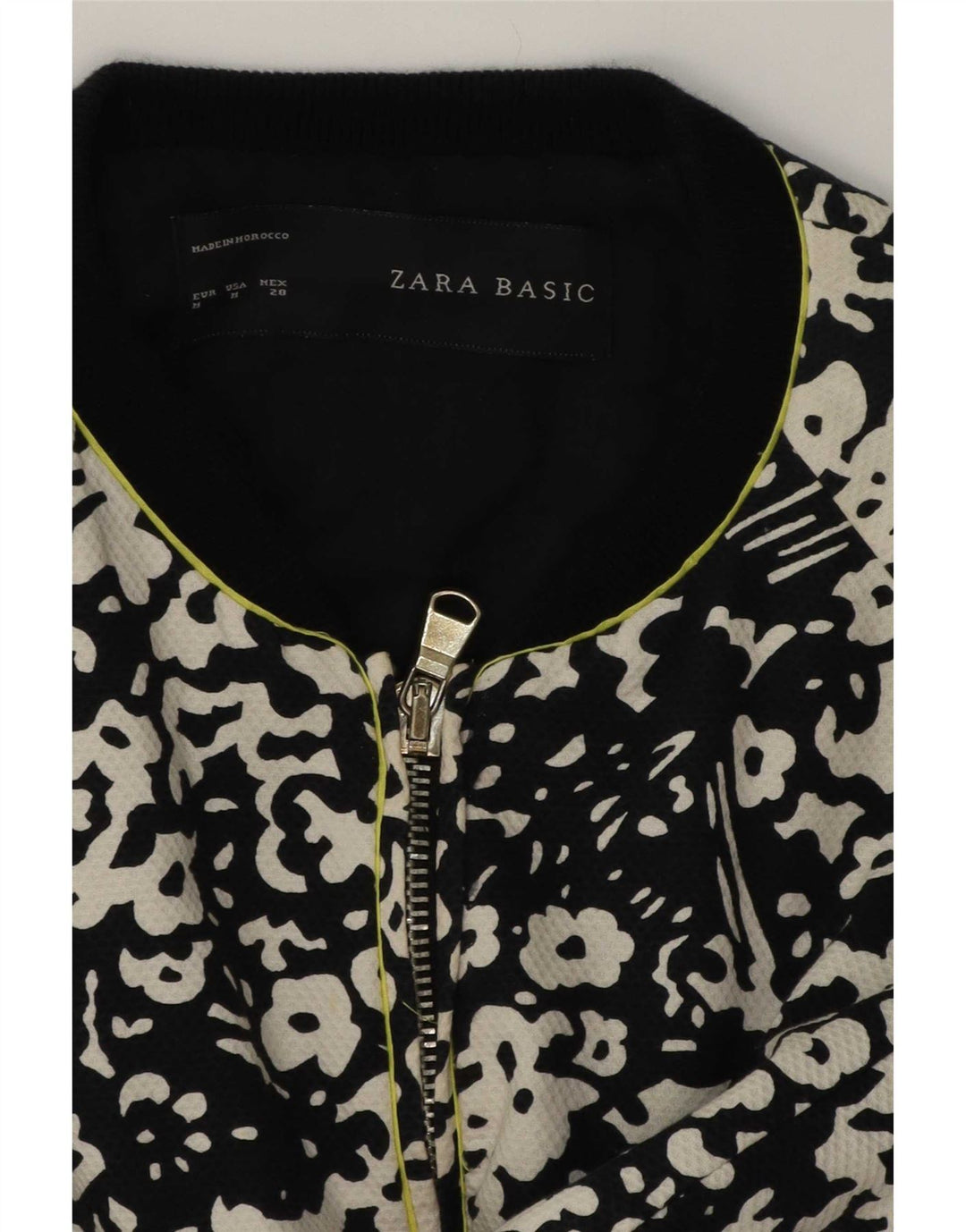 Jachetă Bomber pentru femei Zara, cu fermoar complet UK 14 Medium Black Floral Bumbac