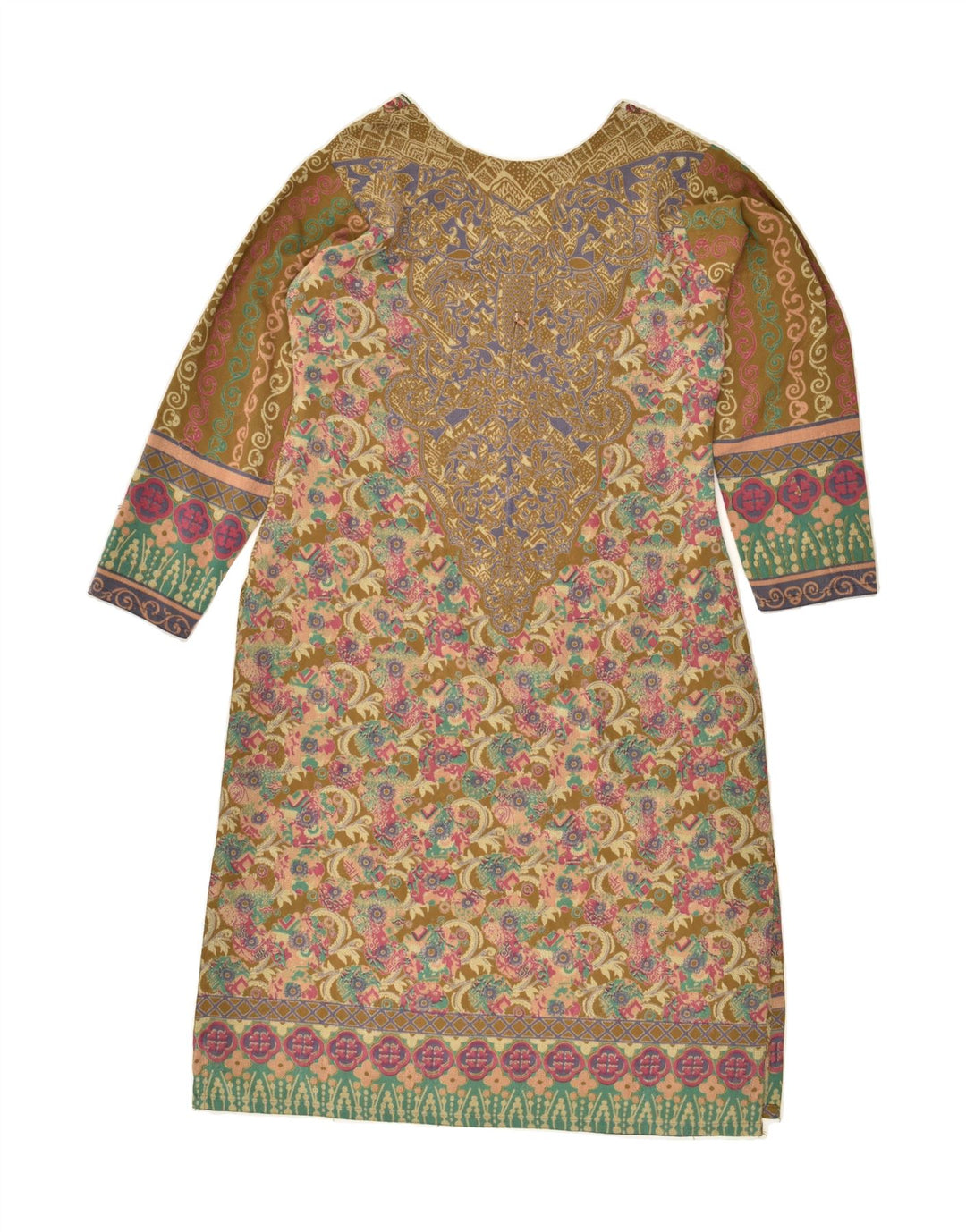 VINTAGE Womens Abstract Pattern Basic Dress UK 10 Small Green Floral Vintage Vintage and Second-Hand Vintage from Messina Hembry 