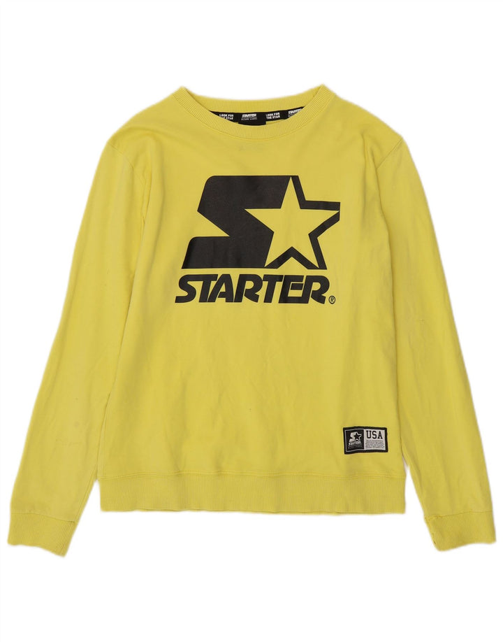 STARTER Pulover cu grafic pentru femei UK 8 Bumbac galben mic