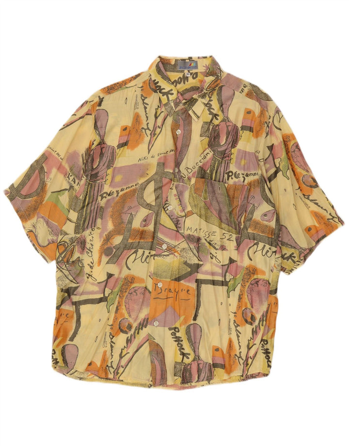Jacky Peer Cămașă cu mânecă scurtă pentru bărbați cu model abstract, XL, viscoză, galbenă