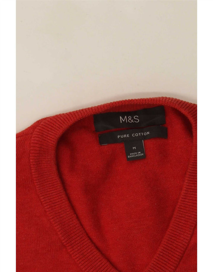 Pulover cu decolteu în V pentru bărbați Marks & Spencer, bumbac roșu mediu