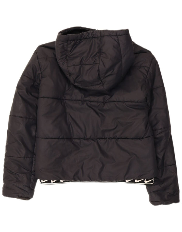 Nike Womens Hooded Padded Jacket UK 10 Small Black Polyester