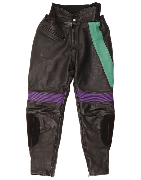 Pantaloni de damă VINTAGE EU 38 Medium W28 L27 Piele neagră color bloc