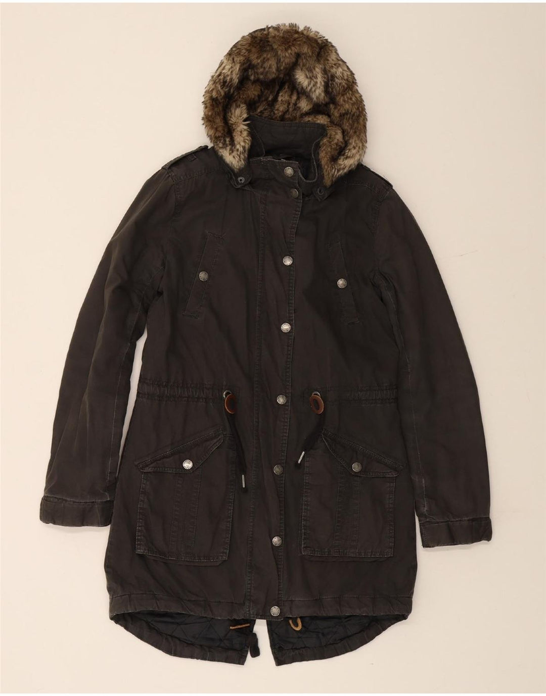 Jachetă parka cu glugă pentru femei FAT FACE UK 8, bumbac negru mic