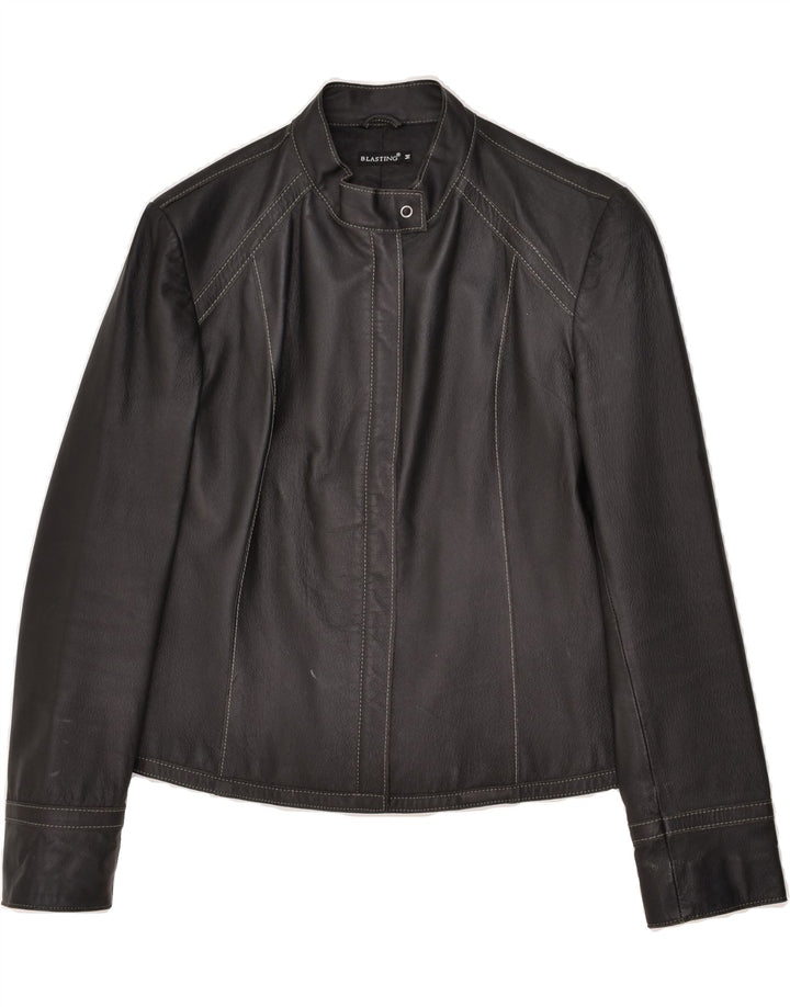 BLASTING Womens Crop Leather Jacket UK 12 Medium Black Leather | Vintage Blasting | Thrift | Second-Hand Blasting | Used Clothing | Messina Hembry 