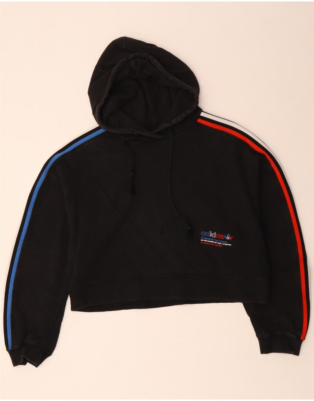 Jumper ADIDAS pentru femei, supradimensionat, cu capota cu grafică, UK 14, negru mediu