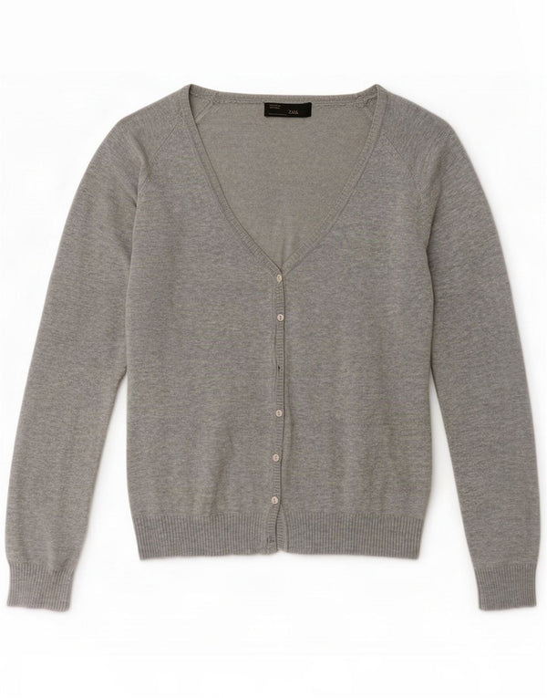 Zara Pulover cardigan pentru femei UK 14 Medium Gri Bumbac