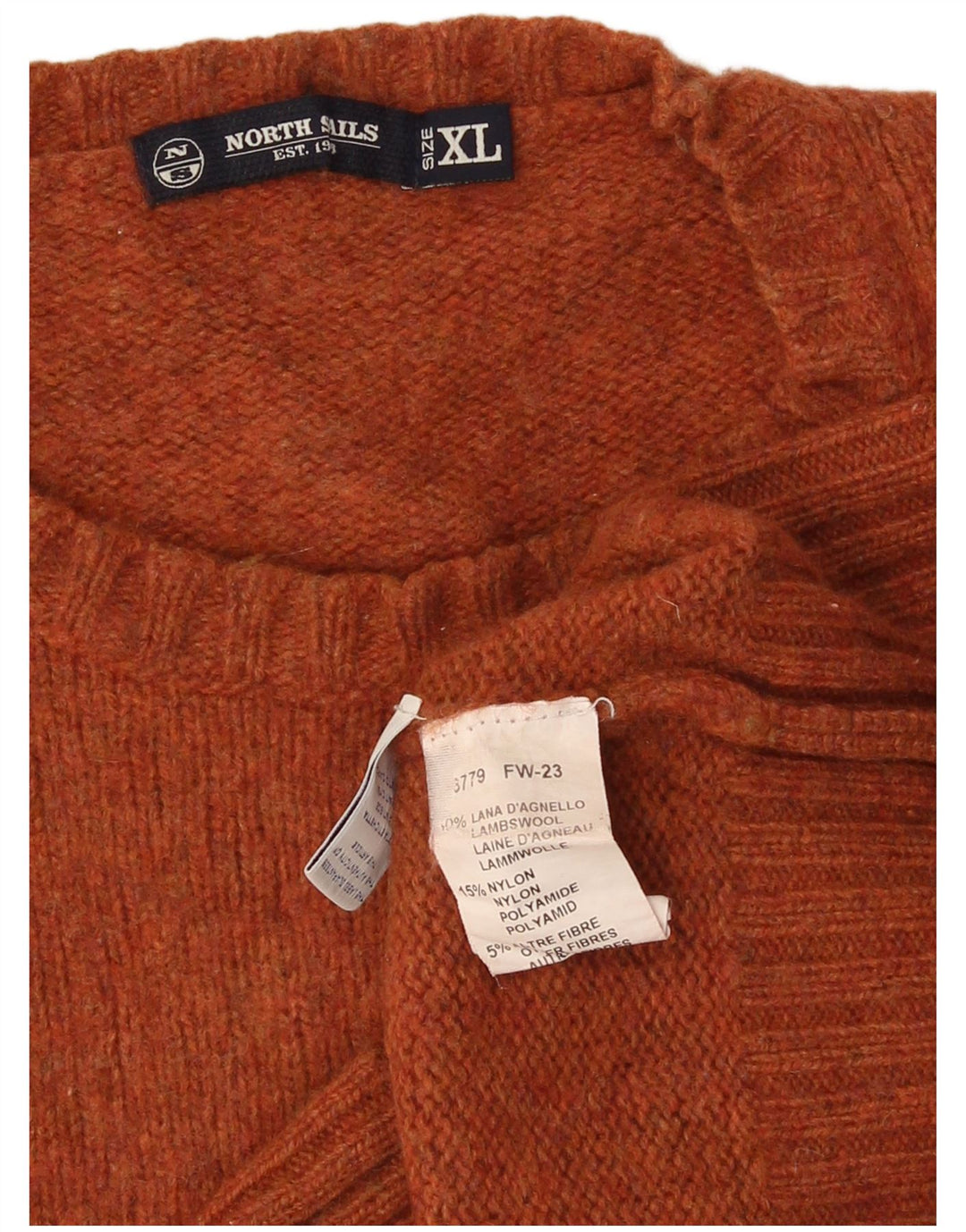 Pulover pentru bărbați North Sails cu gâtul turnat, XL, lână portocalie