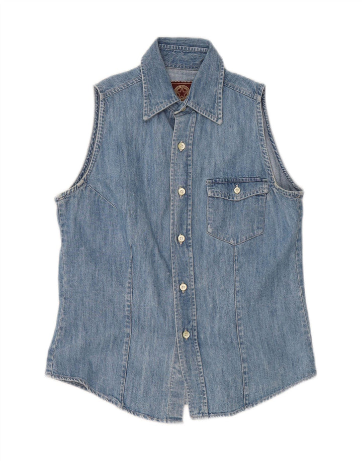 JOHN ASHFIELD Womens Sleeveless Denim Shirt UK 10 Small Blue Vintage John Ashfield and Second-Hand John Ashfield from Messina Hembry 