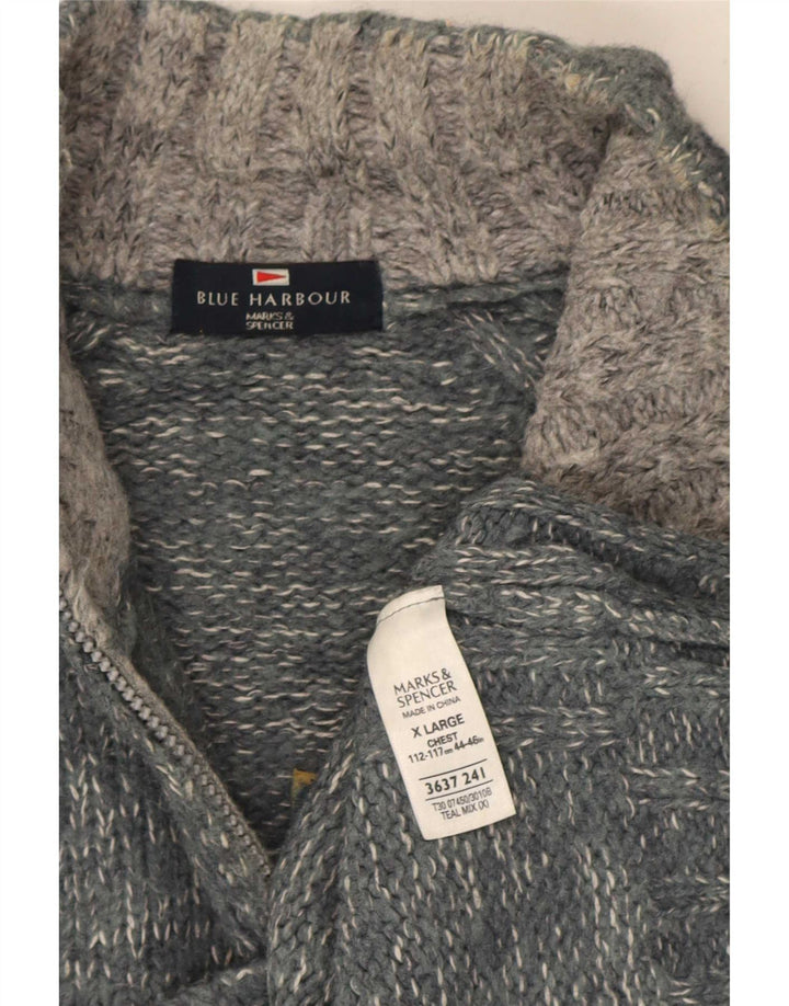 Pulover pentru bărbați Marks & Spencer, Blue Harbour, cu fermoar, cu gât, XL, gri, pete