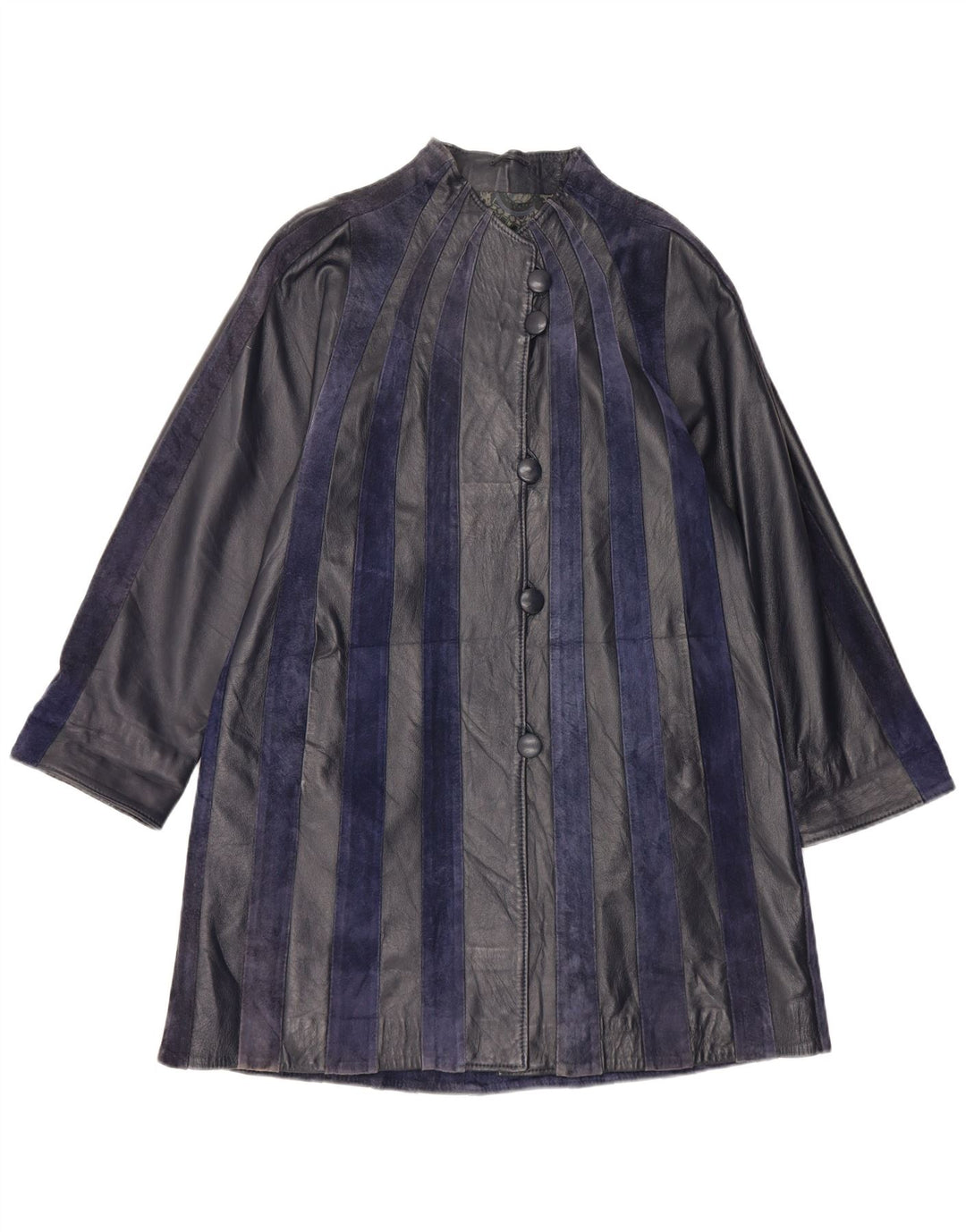 Palton din piele vintage pentru femei UK 14 Medium bleumarin cu dungi