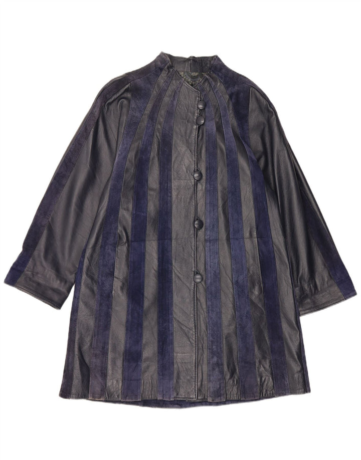 Palton din piele vintage pentru femei UK 14 Medium bleumarin cu dungi