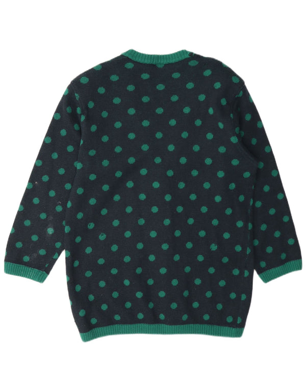 Pulover Cardigan Vintage pentru Damă UK 14 Mediu Lână cu buline bleumarin