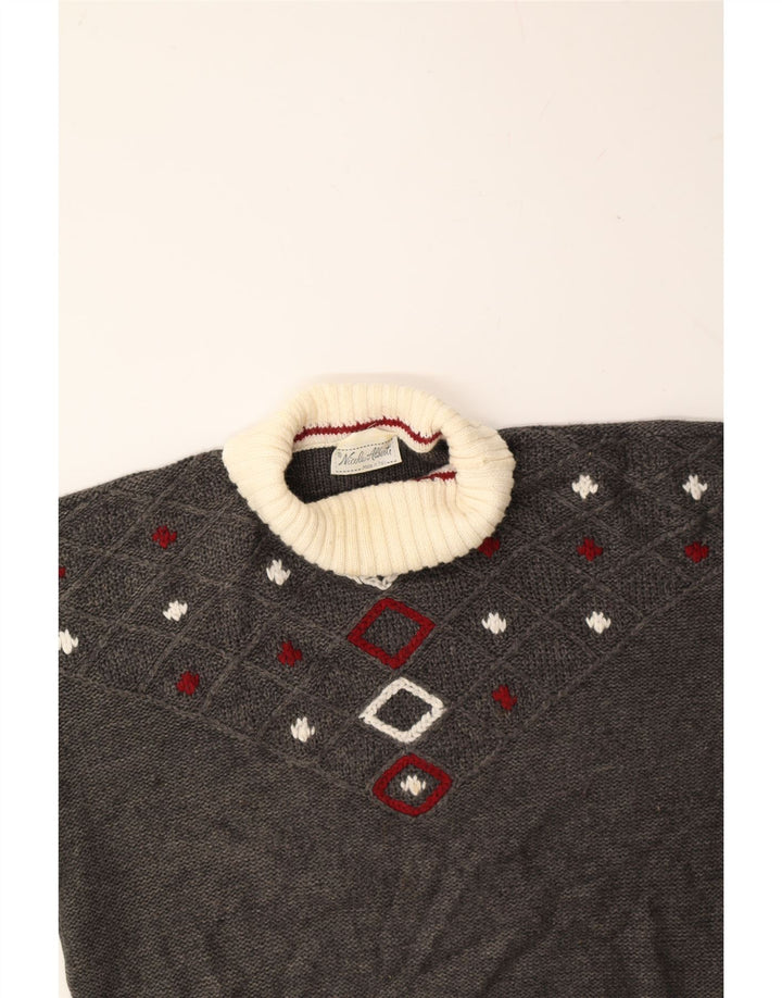 VINTAGE Womens Roll Neck Jumper Sweater UK 14 Large Grey Argyle/Diamond Vintage Vintage and Second-Hand Vintage from Messina Hembry 