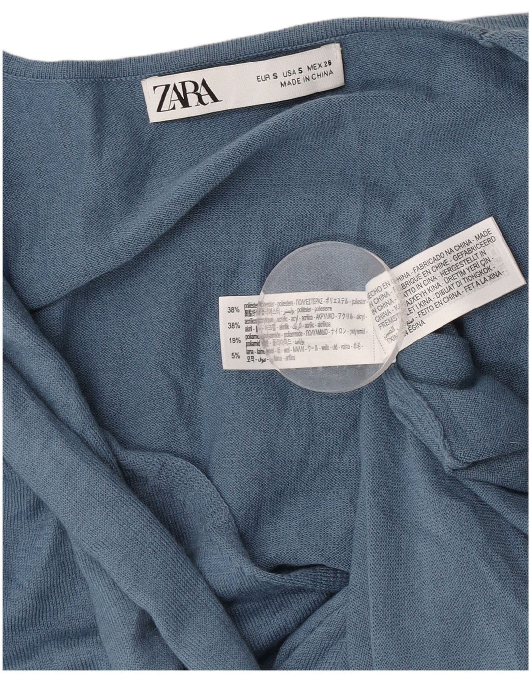 Rochie pulover cu mânecă lungă cu cravată în față pentru femei Zara UK 10 Poliester albastru mic