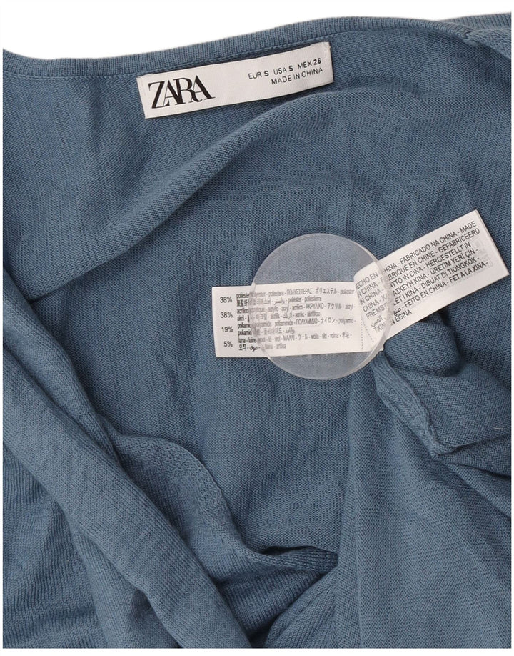 Rochie pulover cu mânecă lungă cu cravată în față pentru femei Zara UK 10 Poliester albastru mic
