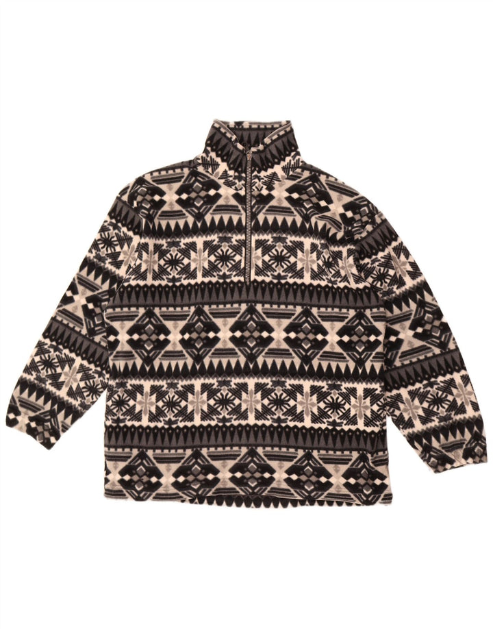 Pulover din lână vintage pentru bărbați, cu fermoar, gri mediu Fair Isle