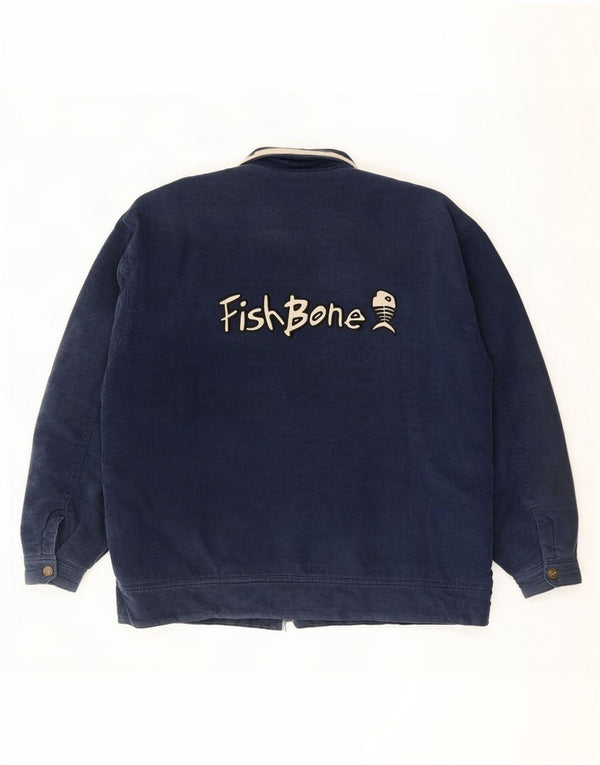 Jachetă pentru bărbați din velur cu grafică Fishbone UK 42 XL, bumbac color block, albastru bleumarin