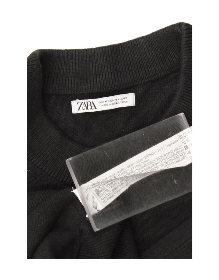 Pulover pentru bărbați Zara, cu gât crew, bumbac mediu negru