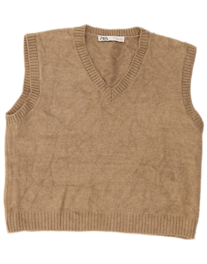 Zara femei Crop Vest Tank Top UK 16 Mare Bej Poliester