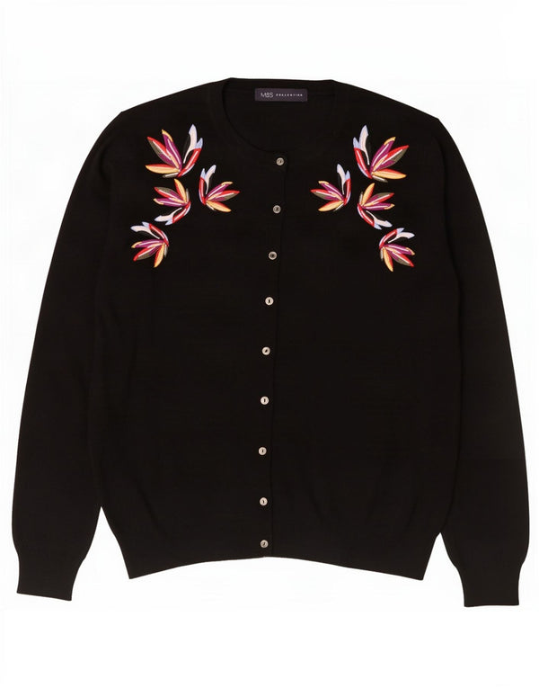 Marks & Spencer Pulover cardigan pentru femei UK 16 Large Black Floral Viscose