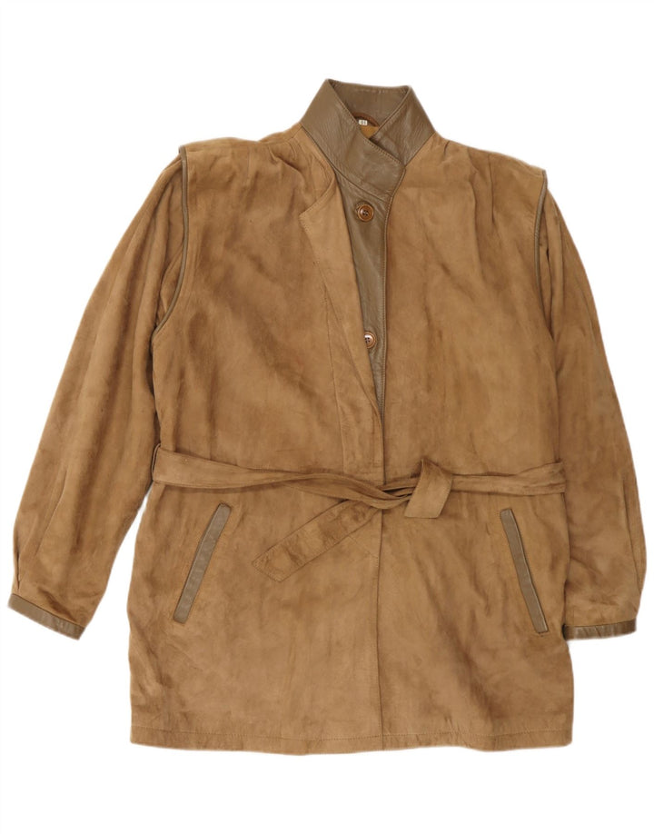 Jachetă de piele de căprioară supradimensionată pentru femei Vintage IT 44 din piele maro medie