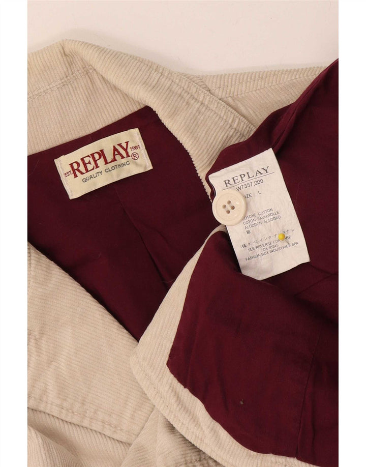 Sacou blazer din velur cu 3 nasturi Replay pentru femei UK 14, mare, bej, bumbac
