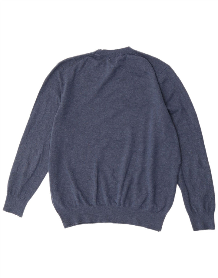 Pulover pentru bărbați Zara, cu decolteu, mare, acrilic, albastru bleumarin
