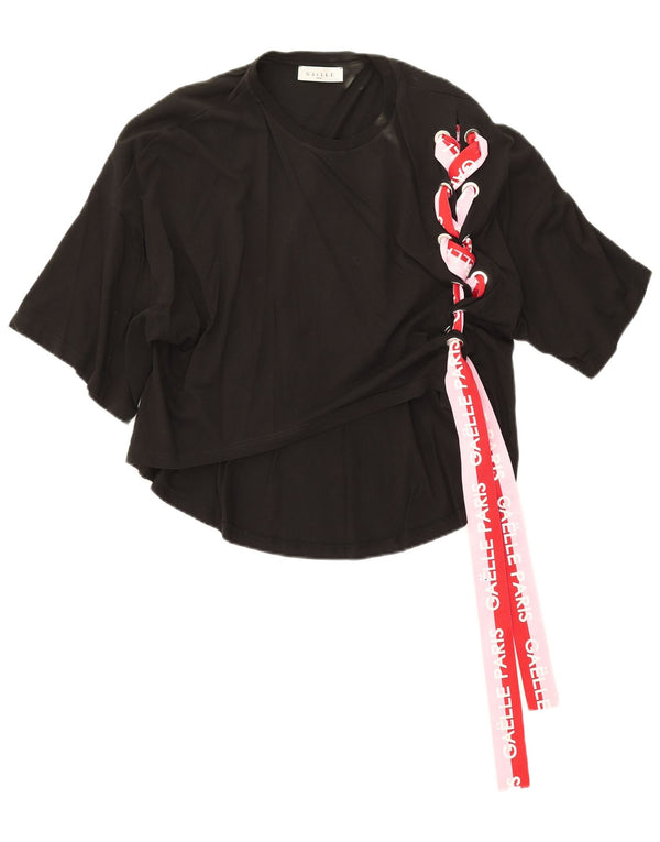 Bluză supradimensionată cu grafică Gaelle pentru femei, US 0 2XS, bumbac negru