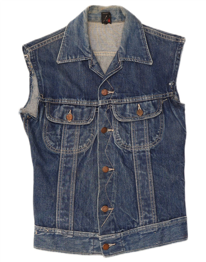 Gilet de denim vintage pentru femei UK 8 Small Blue Bumbac