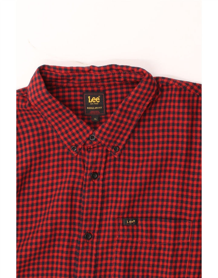 LEE Mens Flannel Shirt XL Red Gingham Cotton Vintage Lee and Second-Hand Lee from Messina Hembry 