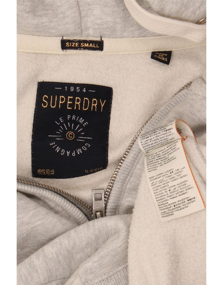 SUPERDRY Pulover cu capota cu fermoar grafic pentru bărbați, bumbac cu pete gri mic