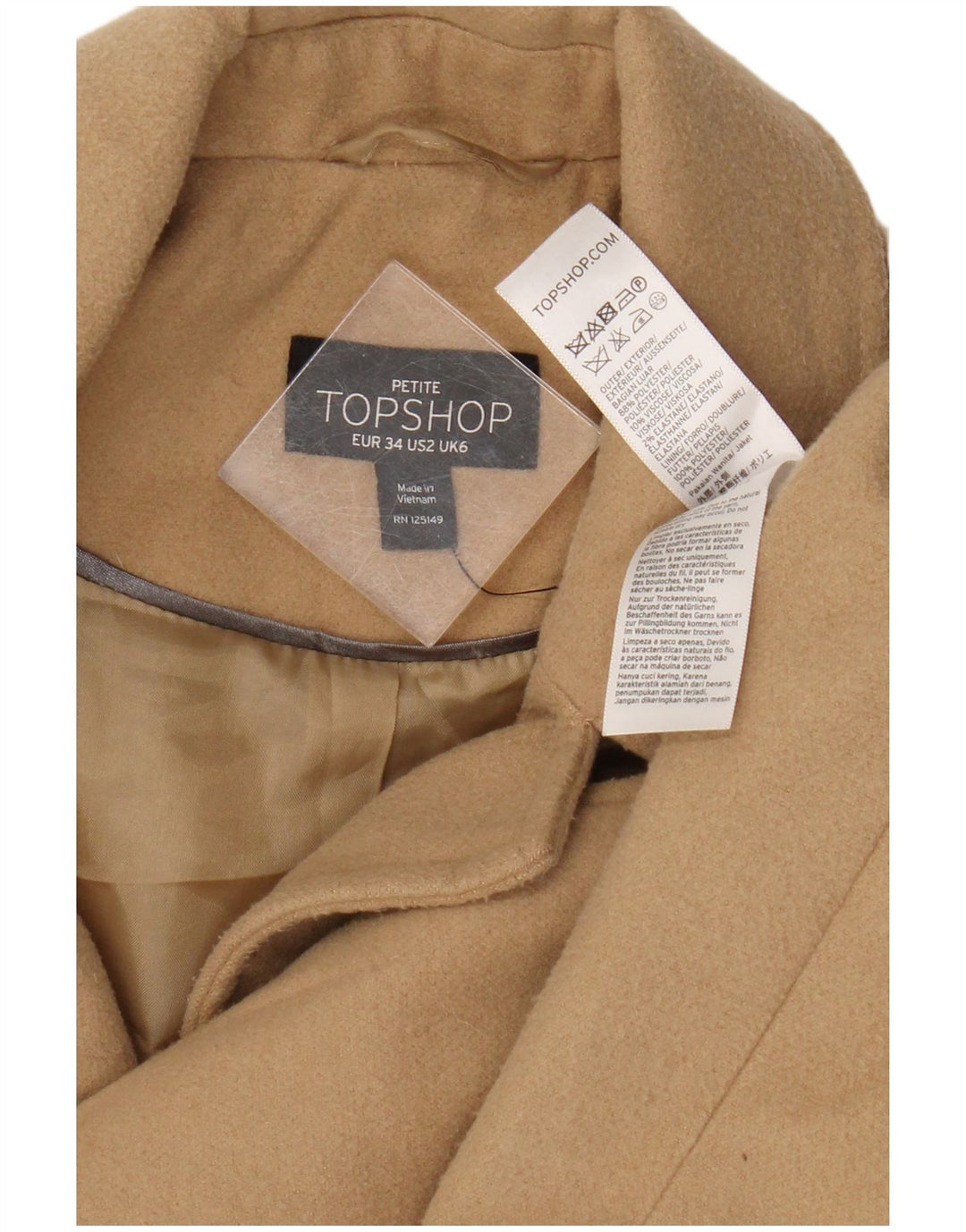 Topshop pardesiu pentru femei UK 6 XS poliester bej