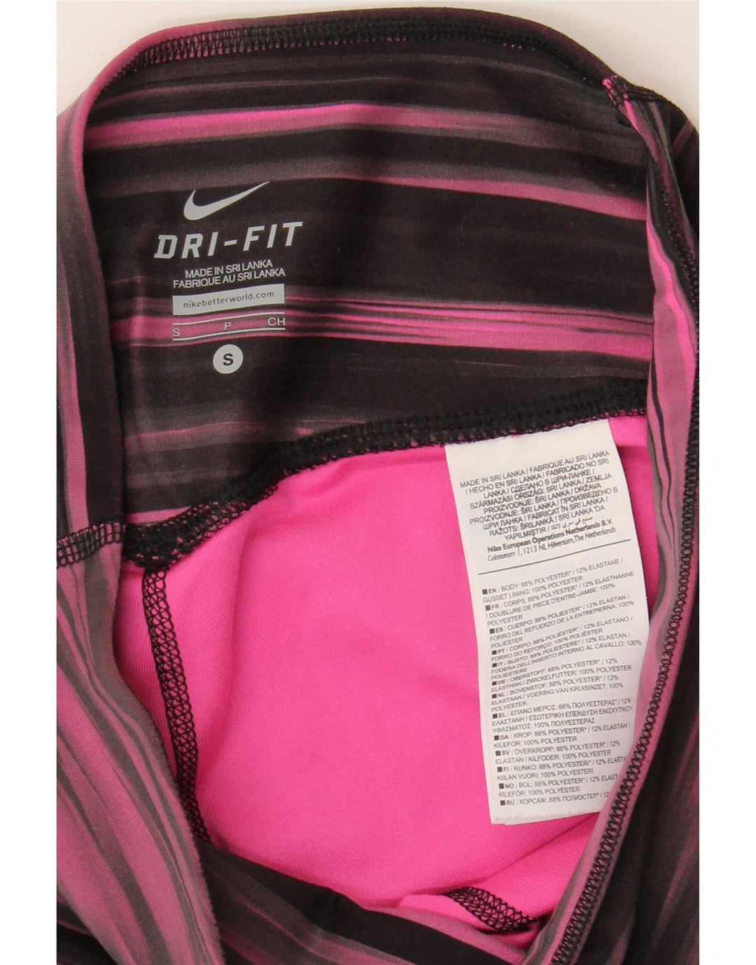 Leggings Capri Dri Fit Nike pentru femei UK 8/10 Poliester cu dungi roz mici