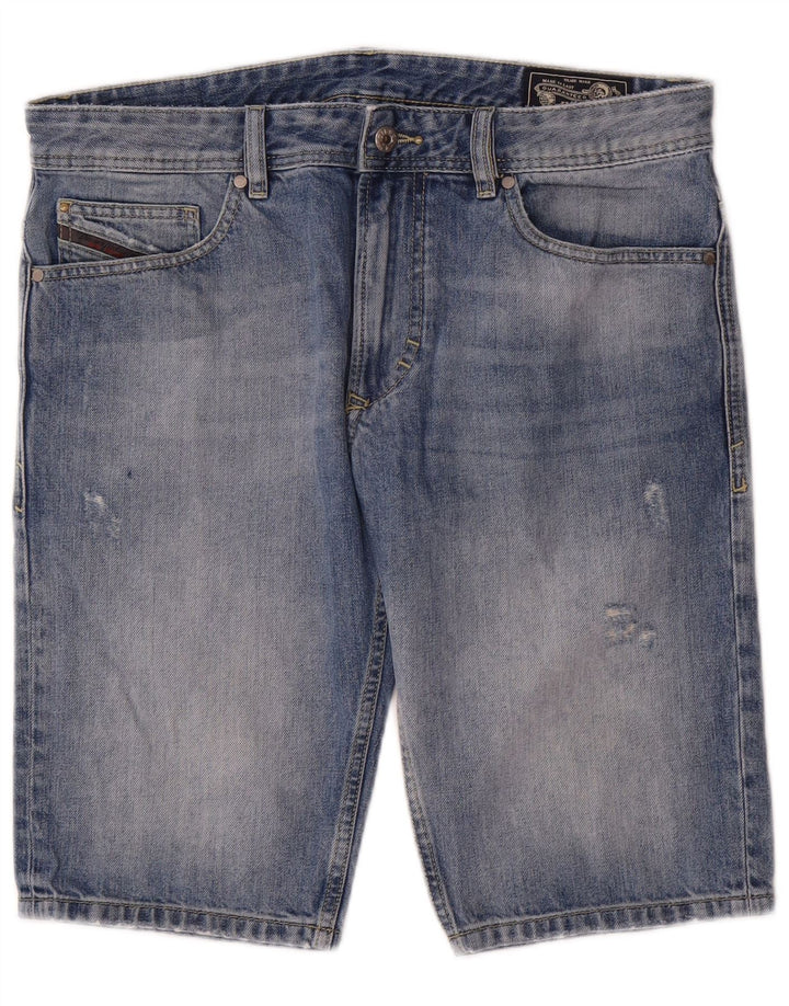 Pantaloni scurți din denim distressed pentru bărbați Diesel W32, bumbac albastru mediu