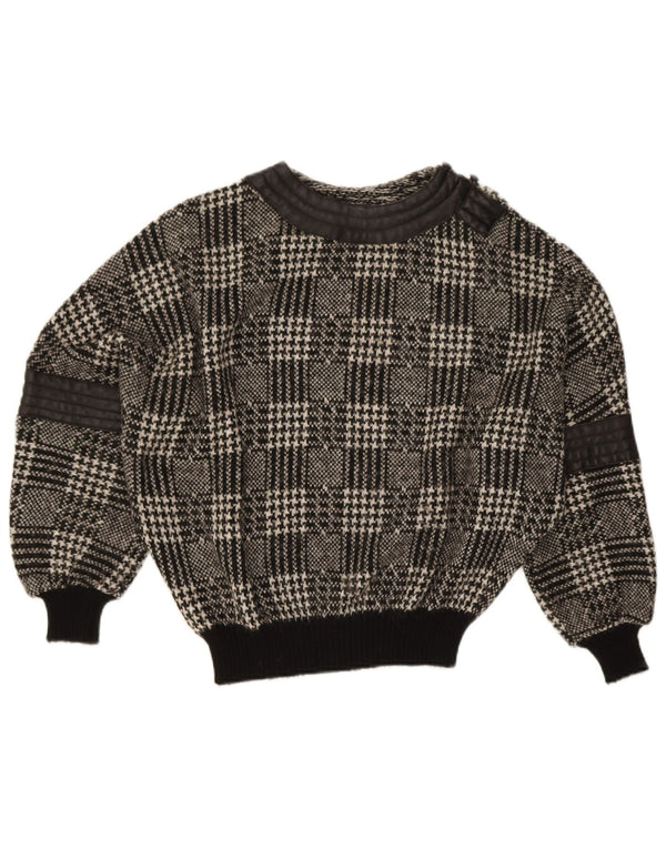 Pulover vintage pentru femei cu gât de barcă UK 20 2XL Gri Houndstooth