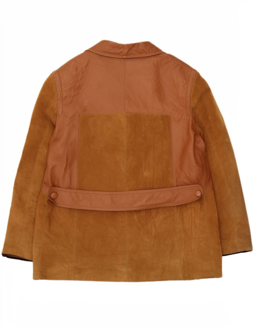 Jachetă vintage pentru femei de piele intoarsa UK 12 maro mediu colorblock
