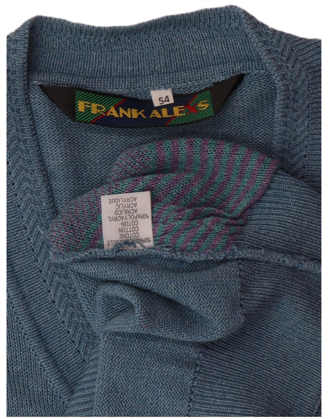 FRANK ALEXS Pulover cu decolteu în V pentru bărbați IT 54 XL Bumbac geometric albastru