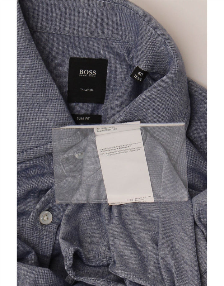 Cămașă croită pentru bărbați Hugo Boss Slim Fit Mărimea 40 15 3/4 Bumbac albastru mediu