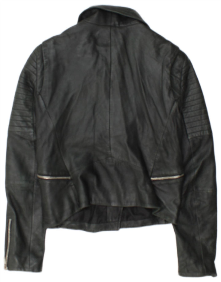 Jachetă motociclist din piele pentru femei Zara UK 12 Medium Negru