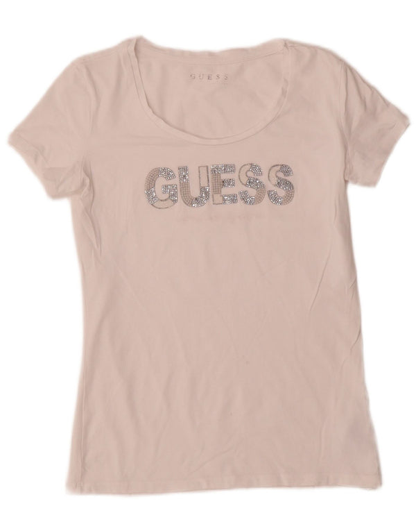 Tricou grafic Guess pentru femei Top UK 8 Small White Bumbac