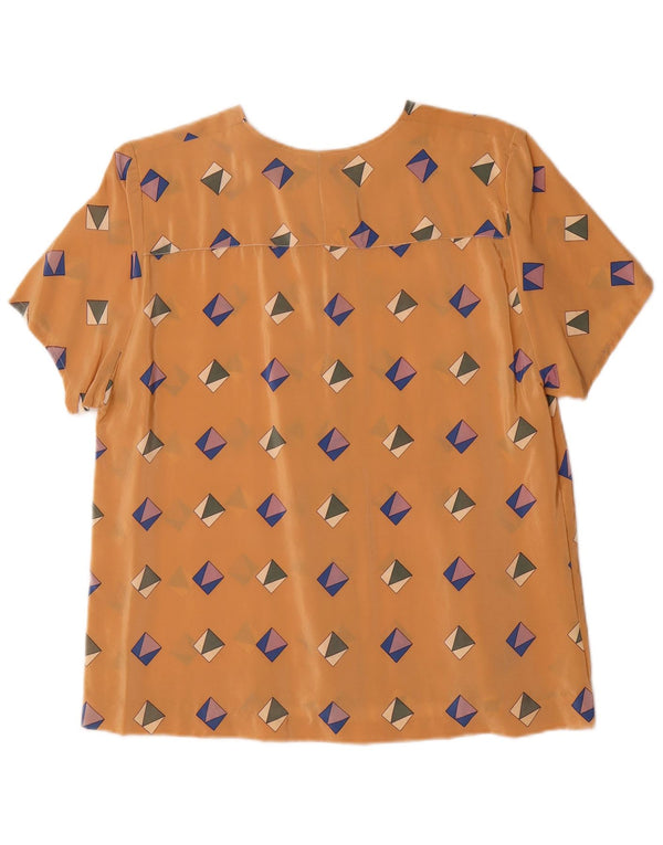 Bluză cămașă cu mânecă scurtă pentru femei vintage UK 16 mare maro geometrică