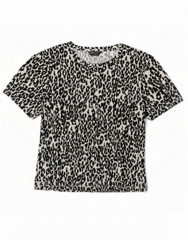 Marks & Spencer Womens T-Shirt Top UK 10 Small White Animal Print Polyester