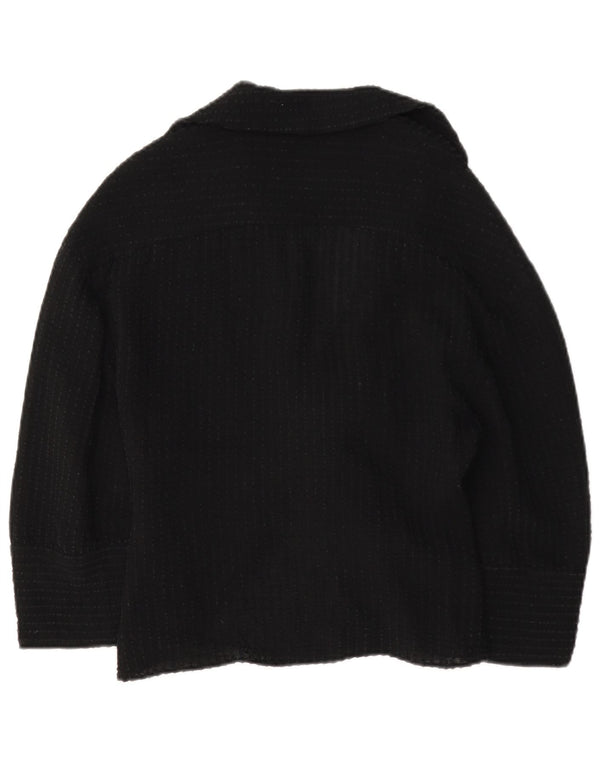 Zara Womens 3/4 Sleeve Front Tie Shirt Blouse UK 12 Medium Black Viscose