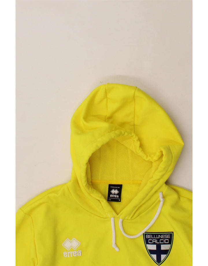 ERREA Mens Graphic Hoodie Jumper Large Yellow Cotton Vintage Errea and Second-Hand Errea from Messina Hembry 
