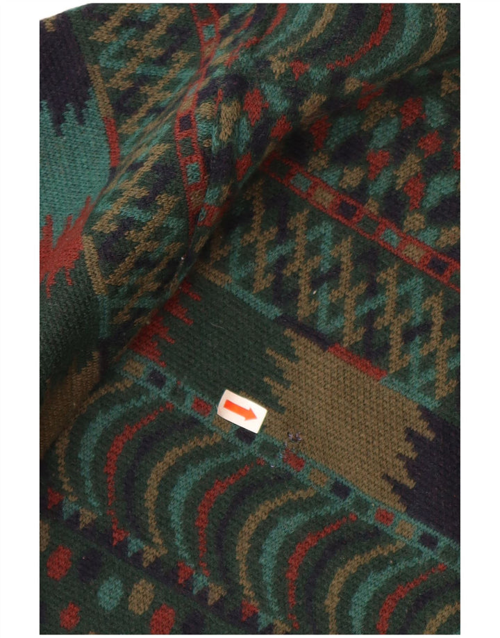 Pulover VINTAGE pentru bărbați cu gât roșu IT 54 XL Lână verde Fair Isle