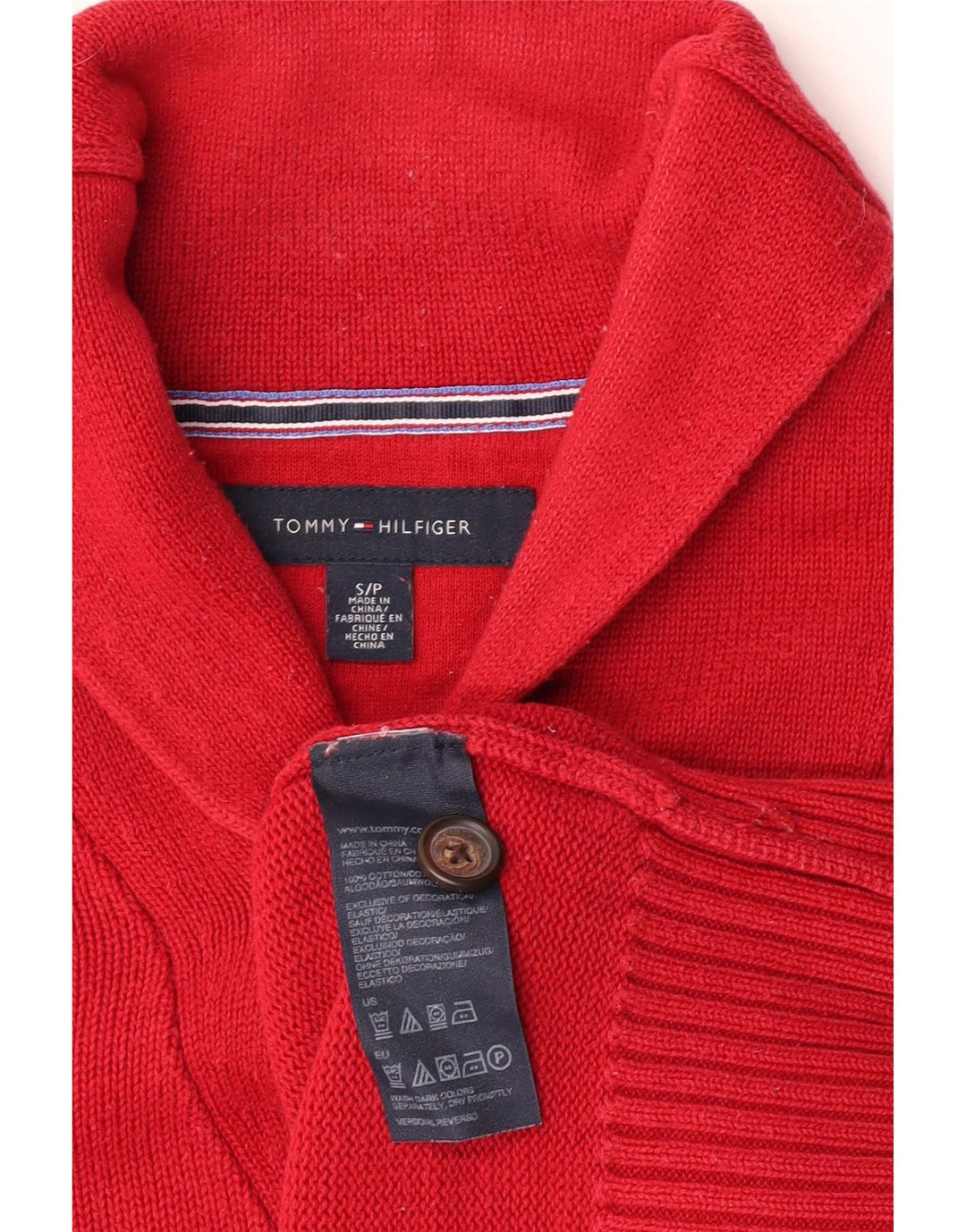 Pulover pentru bărbați Tommy Hilfiger cu gât șal, bumbac roșu mic